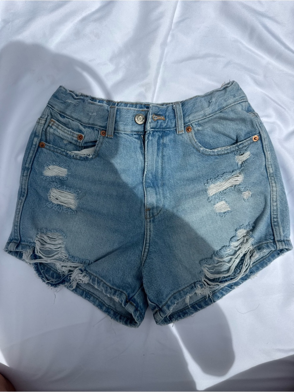 Zara Light Blue Distressed Denim Shorts